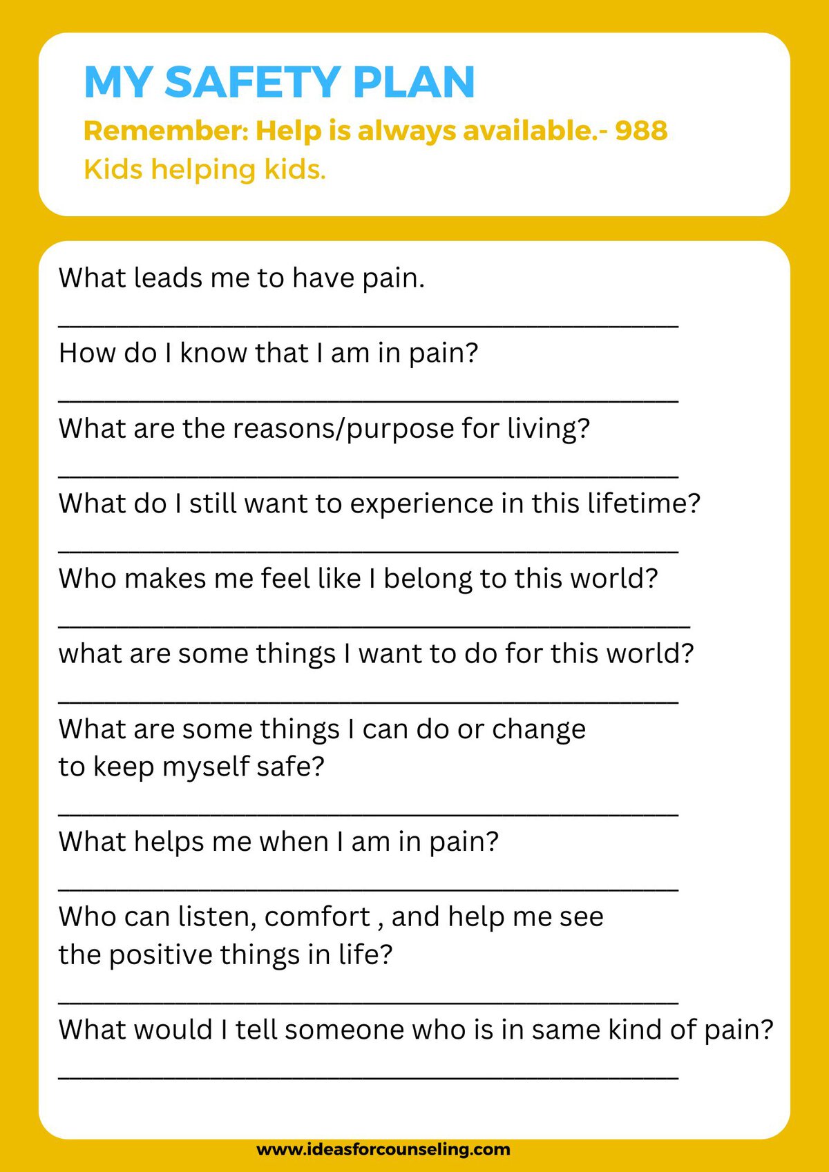 Safety plan personalized - ideas for counseling